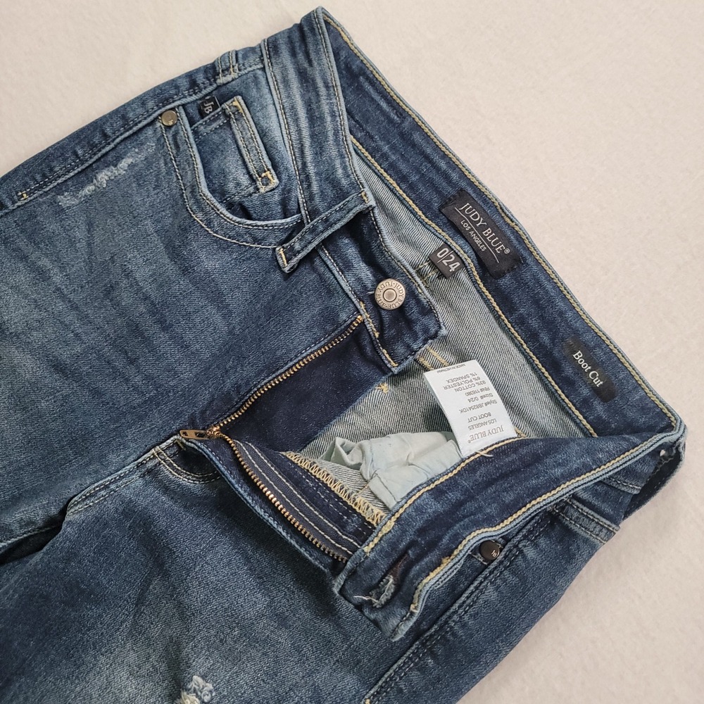 Judy Blue Boot Cut Jeans Womens 0 24 Blue Distressed Ripped Stretch JB82541DK